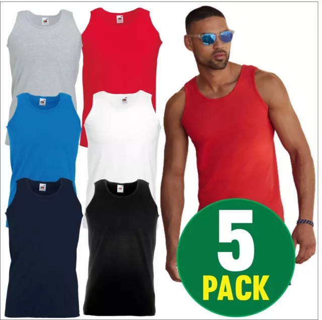 5 PACK Fruit of the Loom Men's Value weight Athletic Vest Tops Summer Vests Tee