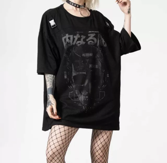 Killstar Black T Shirt DARKNESS INSIDE Fishnet Overlay Unisex Size 4XL Goth Emo