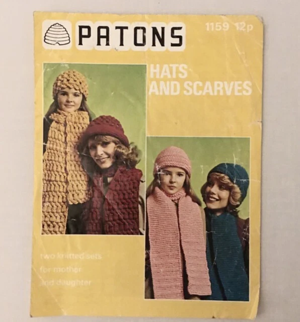1159 Patons Mutter & Tochter 4 gestrickte Hüte & Schals Vintage Strickmuster