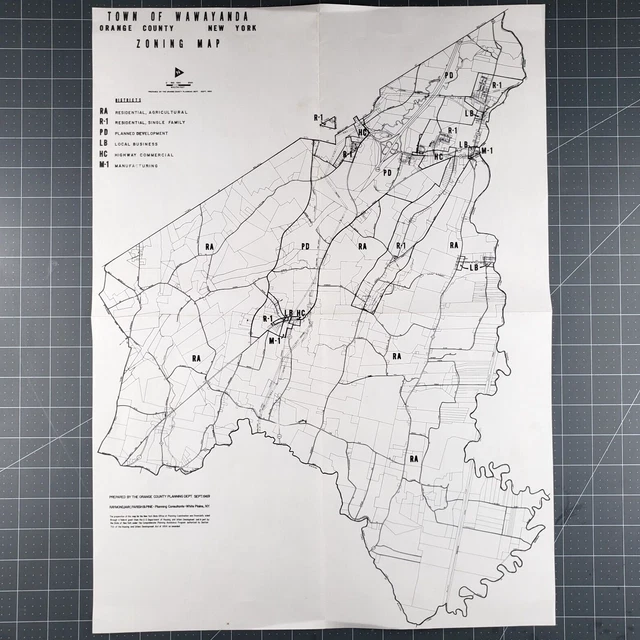 TOWN OF WAWAYANDA Zoning Map 1960s Orange County Planning Dept New York