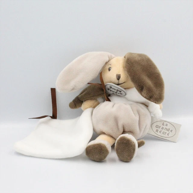 Doudou et compagnie lapin blanc gris marron mouchoir LA GRANDE RECRE - 22331