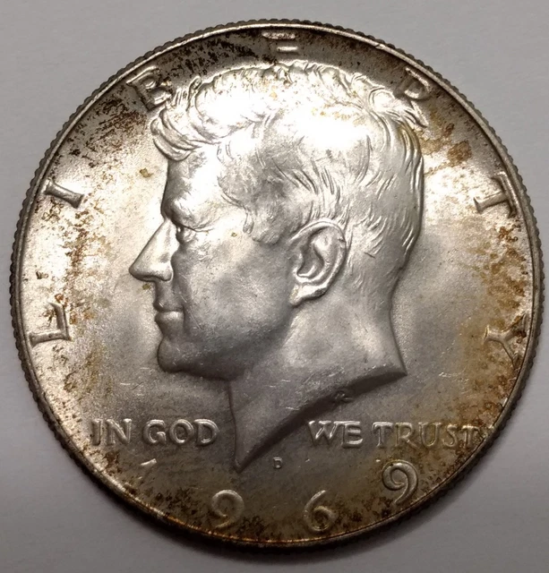 1969-D GEM TO Superb Gem Mint State Kennedy Half Dollar ~ Toned