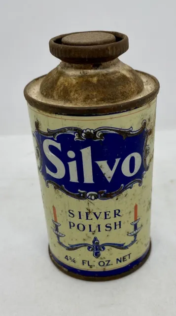 Australian Silvo Silver Polish Tin Can Bottle Collectable 4 3/4 FL OZ