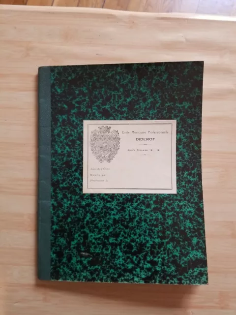 Cahier ancien manuscrit d'un élève du lycée Diderot 1938 cours de dessin industr