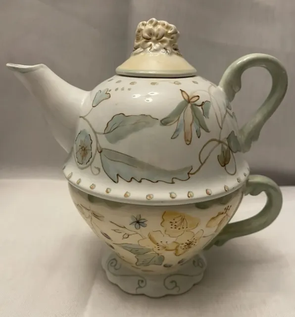 Tracy Porter Handpainted Colette Tea For One Set.  Teapot/cup Combo