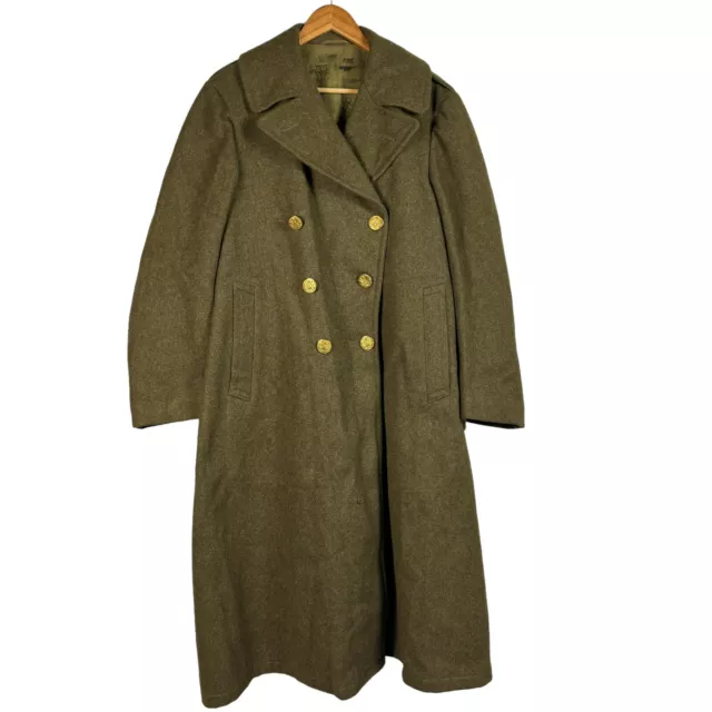 PROGRESSIVE MFG VTG 1940 WWII Army Military Green Wool Trench Coat ...