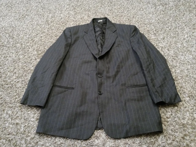 Harold Powell Mens Sport Coat Blazer Size 44 Gray Pinstripe 2 Button Single Vent