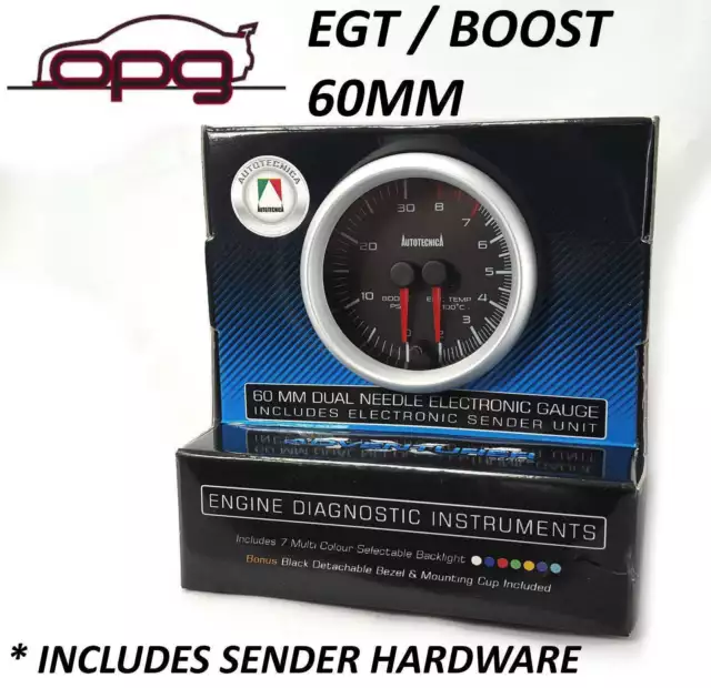 Dual Needle 4WD Gauge Diesel EGT Pyro & Boost 60mm Analog Black Face 7 Colour