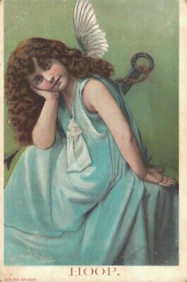 LYS Pâques Joys-Beautiful Ange Fille & Lys ~ Estampé Argent Doré ~1910s Carte 