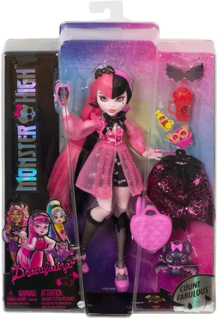 Monster High Draculaura Muñeca articulada con mascota y accesorios de moda