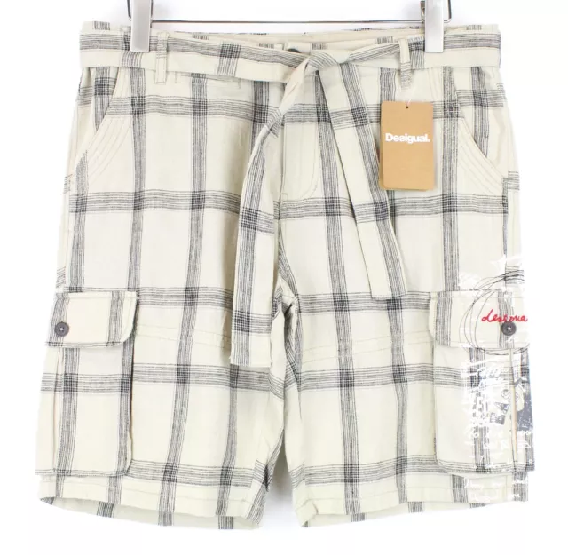 Desigual Marc 32 Hombre Shorts Marrón Claro Ropa Algodón a Cuadros con Cinturón