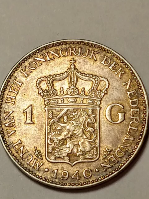 1 Gulden =1940 = Niederlande org. Silbermünze TOP -  Erhaltung - !