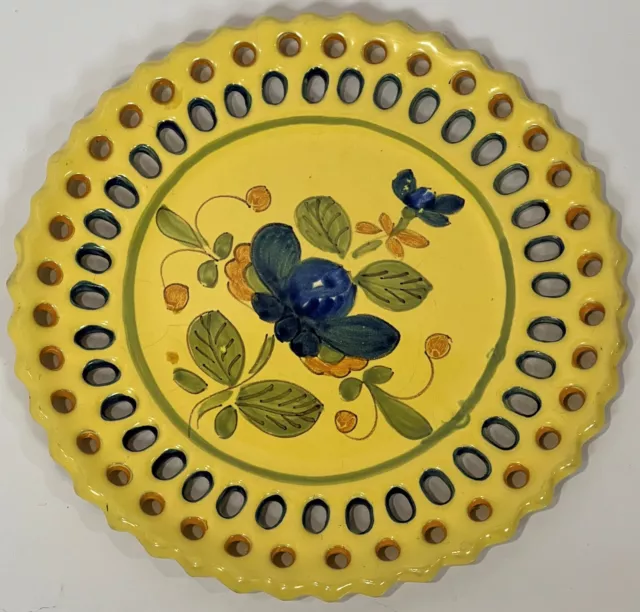 Vintage Montpellier French Faience Pottery Maiolica yellow floral reticulated