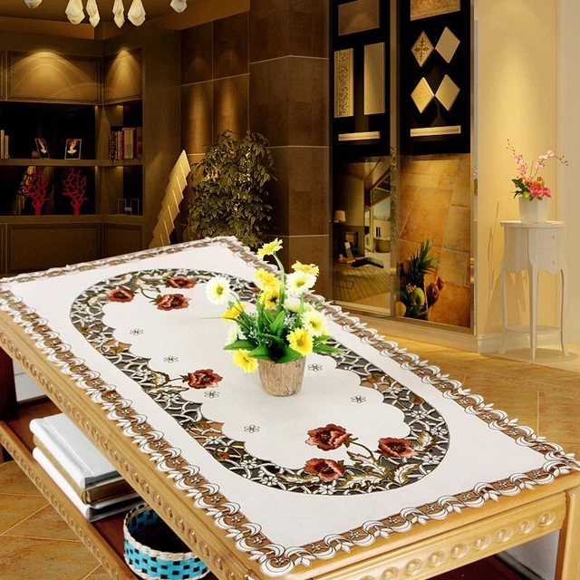 1x Rectangle Vintage Embroidered Lace Tablecloth Floral Table Cloth/Mat Decor AU