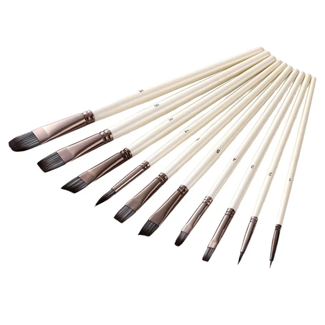Set di 10 pennelli per artisti, setole in nylon, pennelli piatti per pittura a