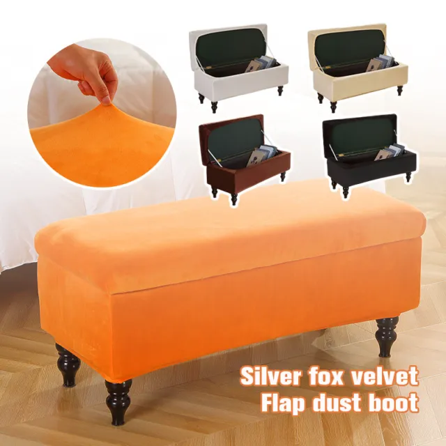 Elastic Velvet Storage Ottoman Cover Footrest Slipcovers Long Seat Protection