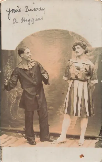 Social History  Men In Fancy Dress Black Pierrot, Man In Womens Clothes Postcard