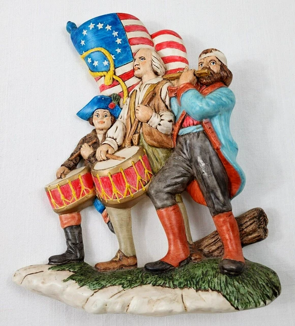 Bicentennial Fife & Drum Vtg ChalkWare Americana Flag 1976 Patriotic Wall Decor