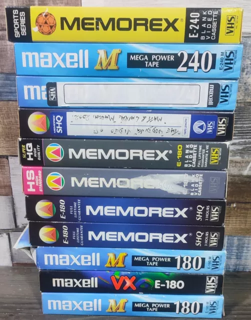 Used Memorex & Maxell VHS Recording Video Cassette Tapes x11