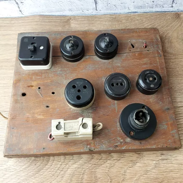 Vintage viejo interruptor de baquelita y enchufe antiguo tablero eléctrico...
