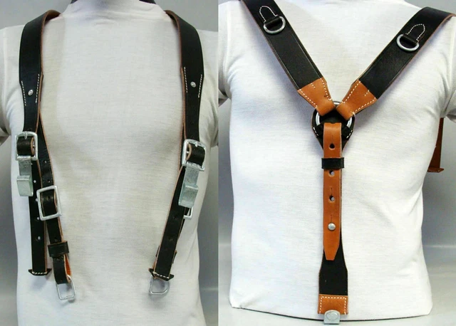 Wwii Ww2 German Army Y Straps Leather Suspenders Load Bearing Zinc Fitting