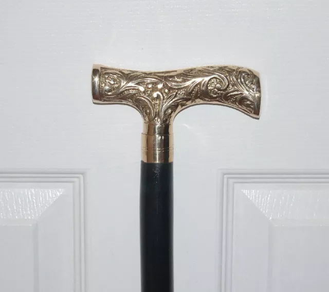 Victorian Style Brass Head Handle Walking Stick Wooden cane Ruff Old Look Style