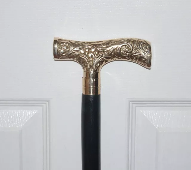 Victorian Style Brass Head Handle Walking Stick Wooden cane Ruff Old Look style