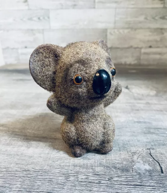 Vintage Flocked Koala Bear, Fuzzy Koala Bear, Koala Bear Figurine