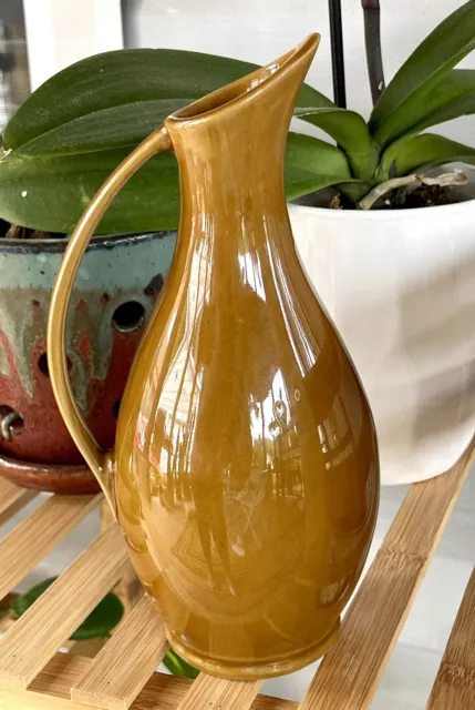 Vintage  Mid Century Modern Studio Art Pottery Caramel Brown Glazed Pitcher Vase