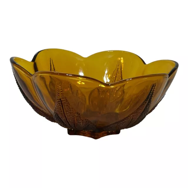 Vintage Anchor Hocking Renaissance Amber Glass Scalloped Beaded Leaf Bowl