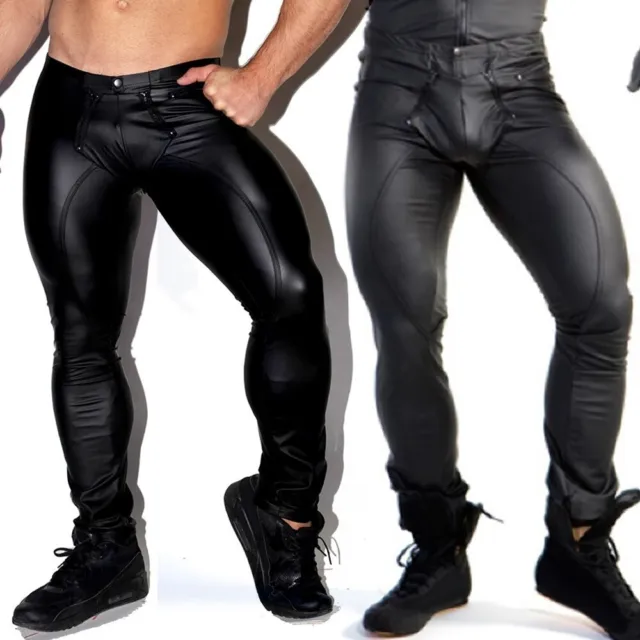 Borsa da uomo nera in pelle poliuretano leggings look bagnato pantaloni da clubw