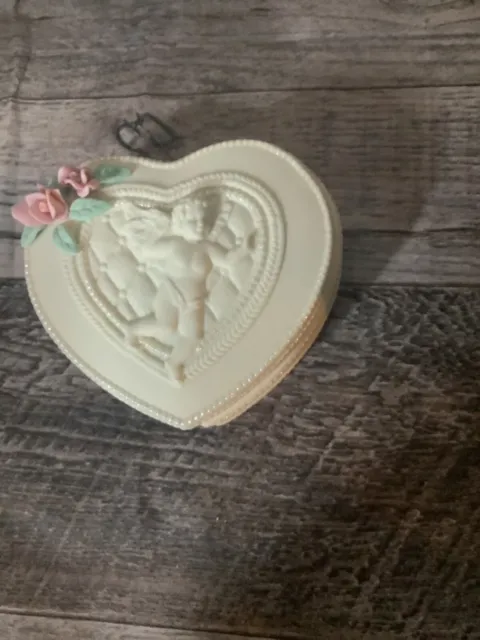 Vintage Porcelain Heart Shaped Trinket/ jewelry  Box busch garden great for gift