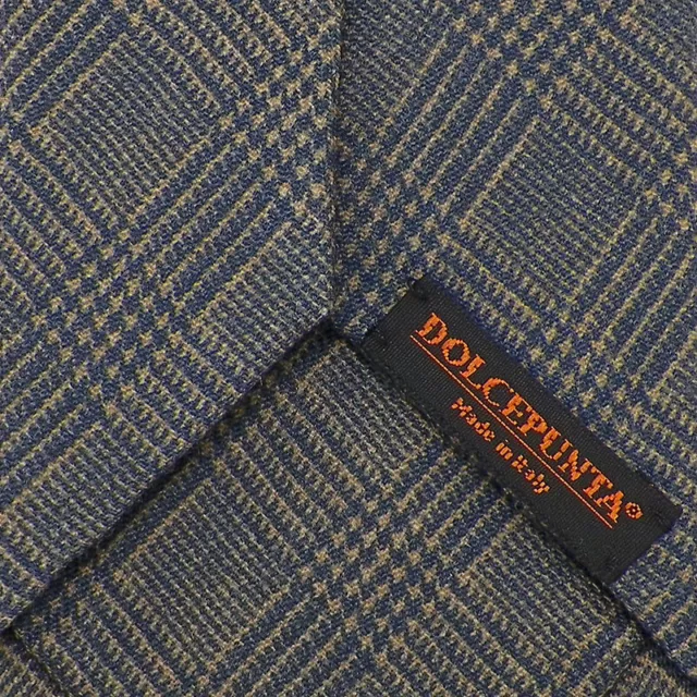 DOLCEPUNTA Mens Navy Beige PLAID Self-tipped Handmade Wool Tie Italy NWT 3