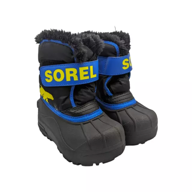 Sorel Snow Commander Winter Boots Toddler Lined Waterproof Youth 7 Black Blue