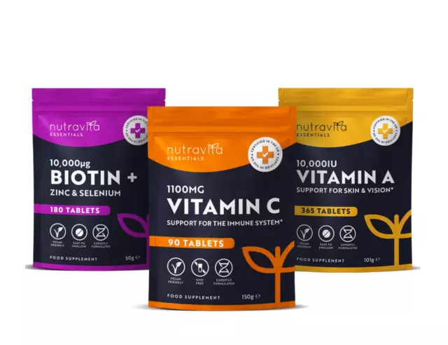 Beauty Essentials Bundle w/ Biotin + Vitamin C + Vitamin A - Hair, Skin & Nails