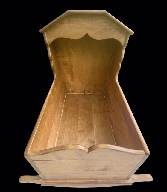 VINTAGE 1940’s PINE BABY CRADLE, HOODED. ROCKER.