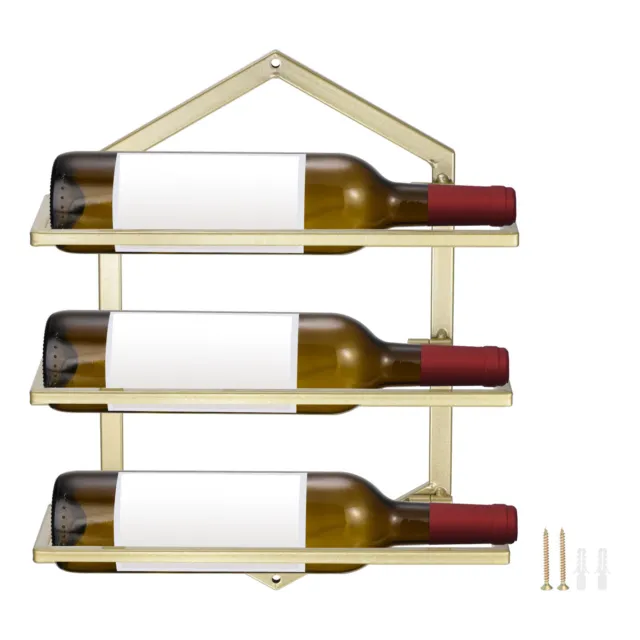 Wall Mounted Wine Rack - Hanging Wine Bottle Holder Holds 3 Bottles Golden