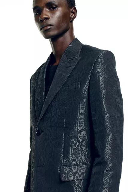 BNWT H&M Holiday '23 Jacquard Weave Black Snakeskin Sheen Blazer 36R,38R,42R,44R