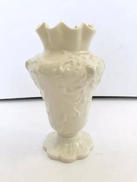 Vintage Belleek Cream Floral Embossed Vase Urn Irish China Ireland Gold Mark