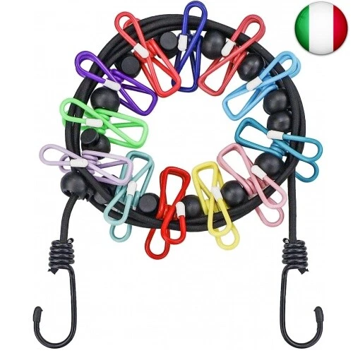 RYAN 2Pz Stendibiancheria Estensibile 10m Stendino Campeggio Portatile Anti Avvolgimento Stendibiancheria Da Esterno Per Bagno Stendibiancheria Con Fibbie Fisse E Mollette Antivento - 6