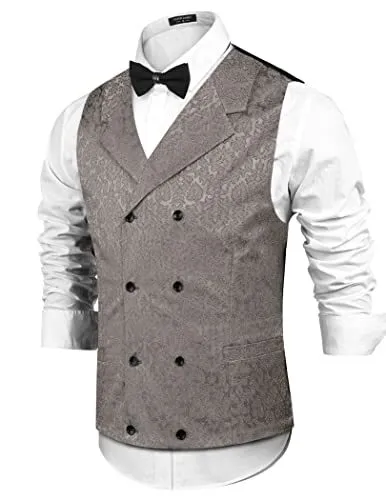 COOFANDY Mens Victorian Vest Steampunk Double Breasted Suit Vest Slim Fit Bro...