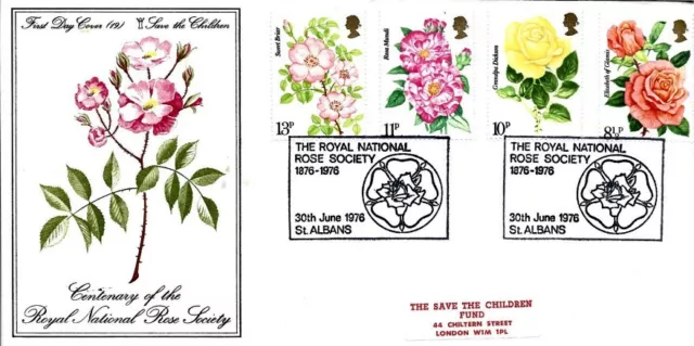 GB. 1976 Roses, Rose Society St Albans, Save the Children, First Day Cover