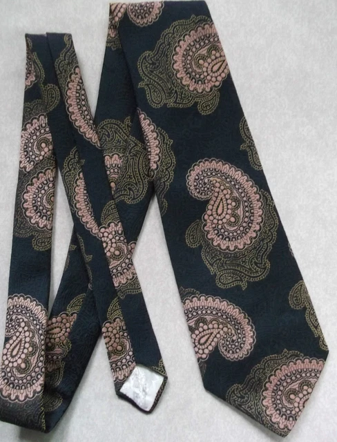 Tie Necktie Vintage Mens Retro Fashion 1970s SHIMMERY NAVY GOLD PAISLEY
