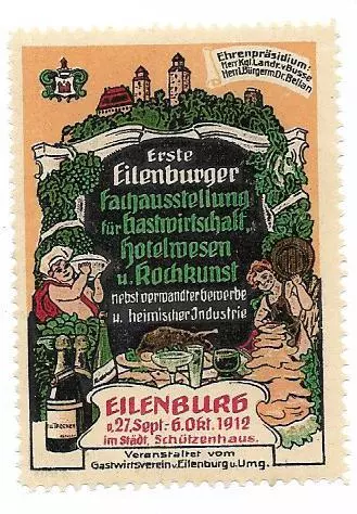 Y22793/ Reklamemarke Eilenburg Ausstellung für Gastwirtschaft, Hotel 1912 Litho