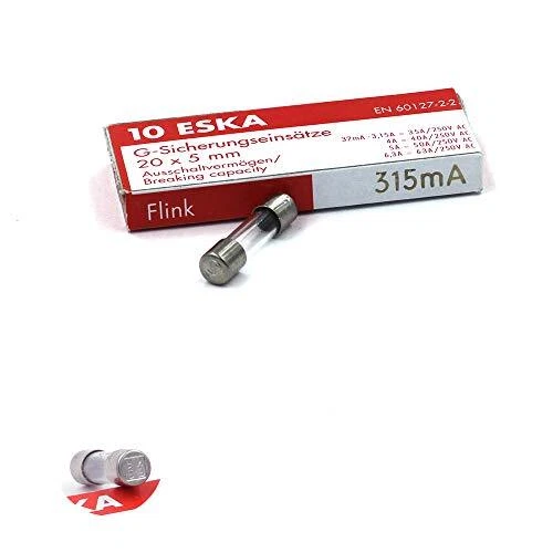 10x Fusible rapide F en verre 315mA / 250VAC 5x20mm