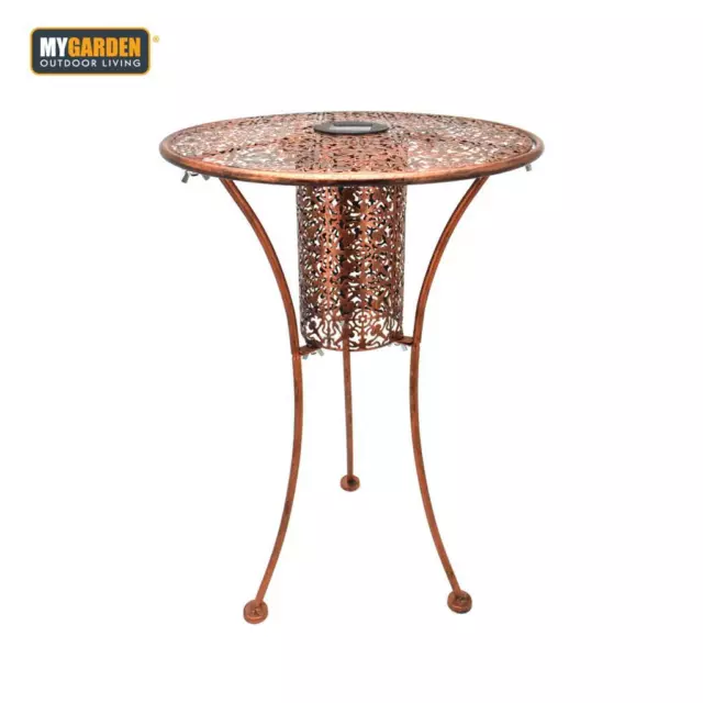 Metal Round Filigree Silhouette Garden Patio Bistro Table With Solar LED Lights 2