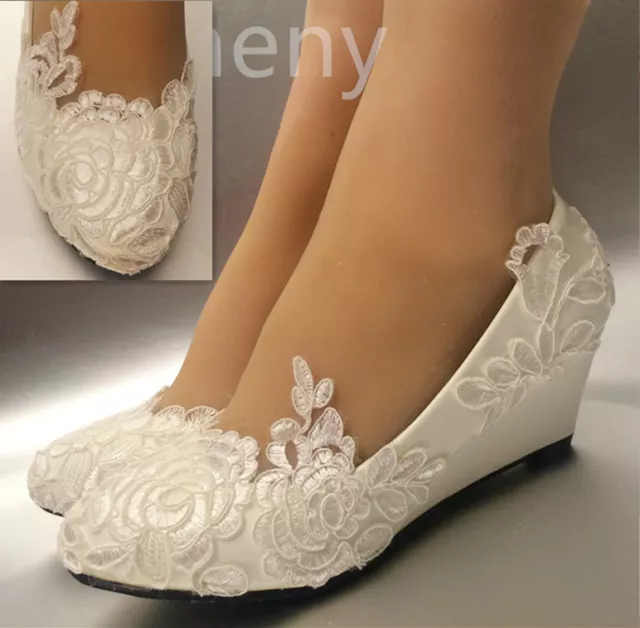 su.cheny 3 4” heel white ivory satin lace ribbon peep toe Wedding Bridal  shoes