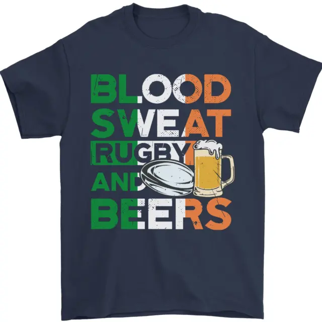 T-shirt da uomo Blood Sweat Rugby and Beers Ireland divertente 100% cotone 3
