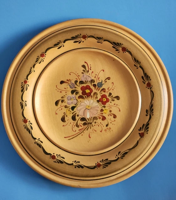 Vintage Authentic 1980s Bavarian German Hand Painted Wooden Wall Plaque Floral