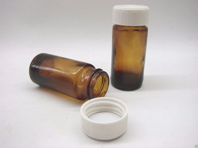 12 Amber Glass Vials 5 Dram With Standard Caps 60x26mm 18.48ml b161